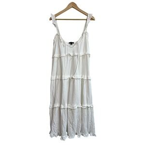 J.Crew White 100% Cotton‎ Tiered Ruffle Midi Knee Length Sundress Dress Womens M